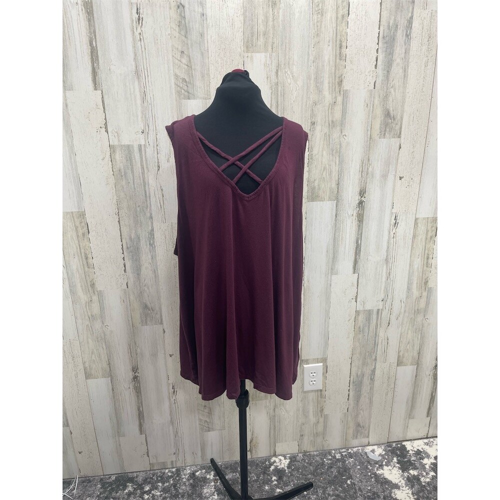 Lane Bryant Tank Top Womens Plus 3X Burgundy Sleeveless Criss Cross sku662